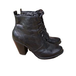 Jessica Simpson Channie Black Leather Ankle Zip Heeled Boot Bootie Witch